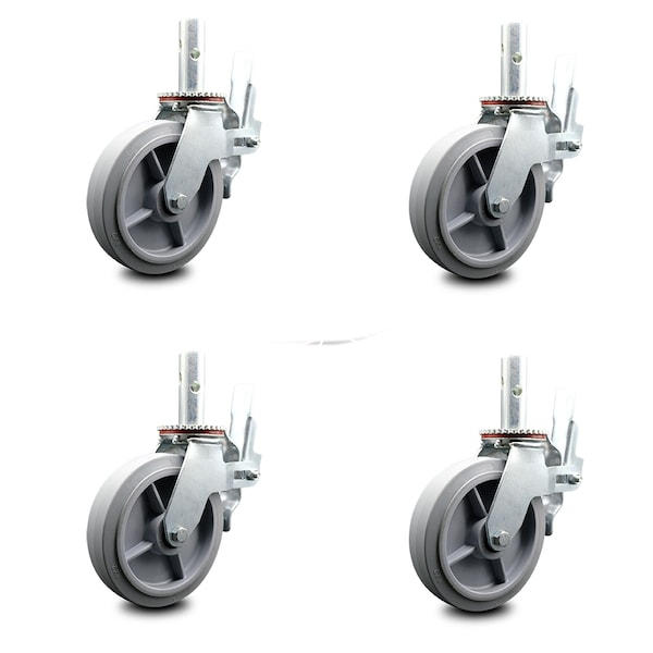 8 Inch Scaffold Caster Set With 1-3/8” Round Stem W/Brakes